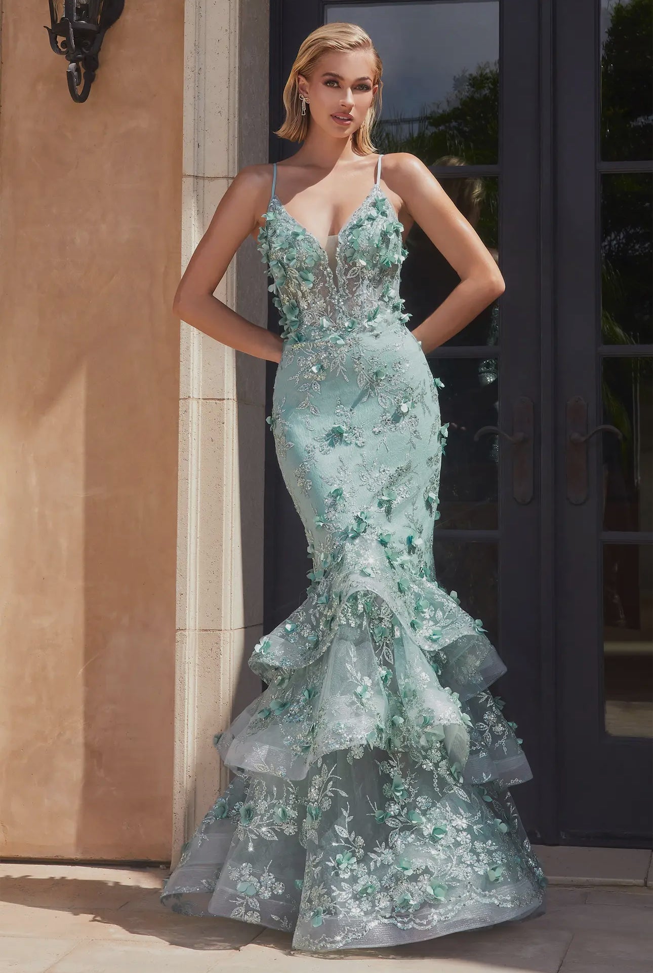 Floral Appliquéd Mermaid Formal Gown