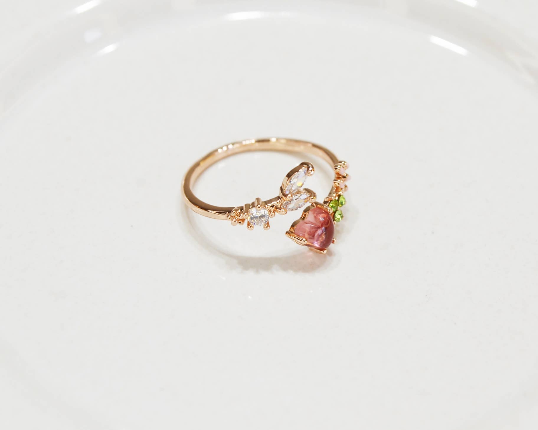 Flower Pink stone ring, floral ring