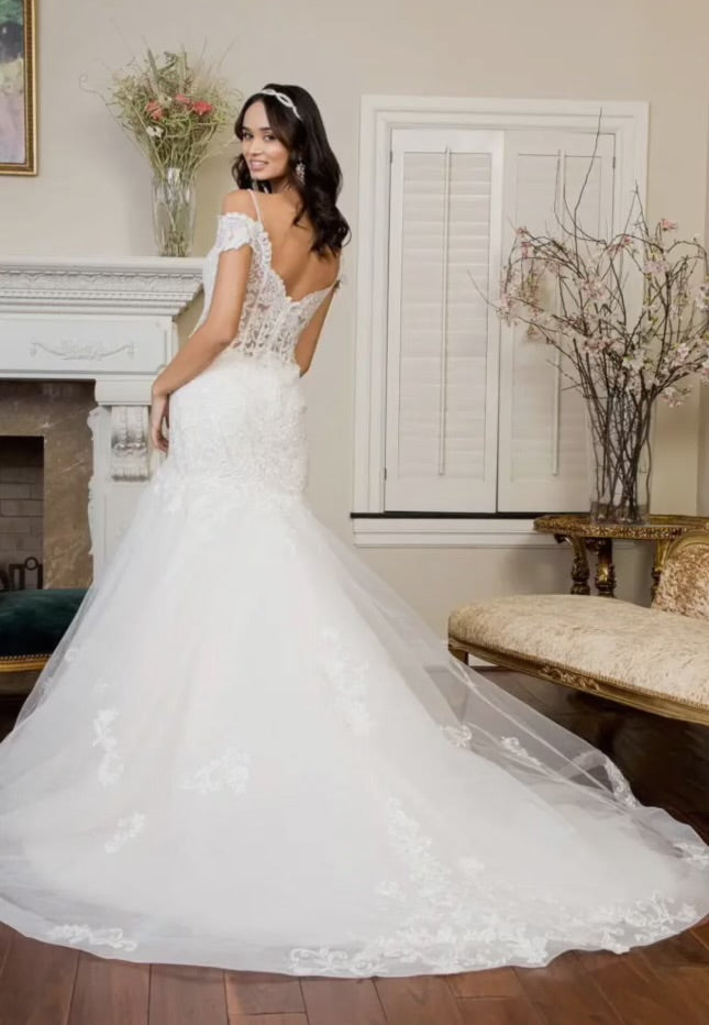 Sabrina Sweethearted Embroided Mesh Mermaid Wedding Gown w/ Tail