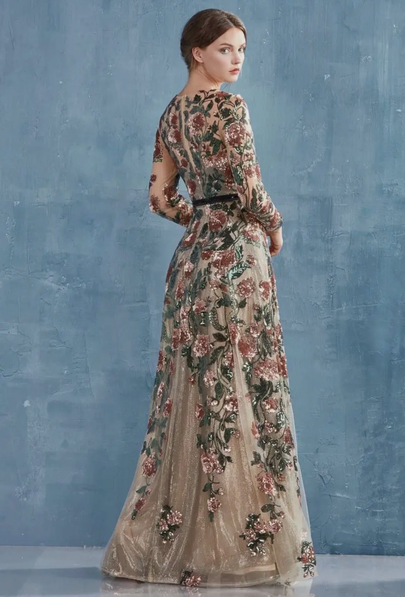 Xiomara Sequine Floral Gown