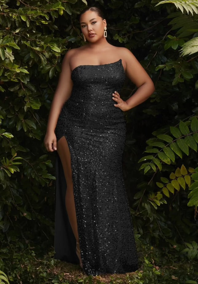 Maia Strapless A-Symetrical Curvy Fit Sequin Gown