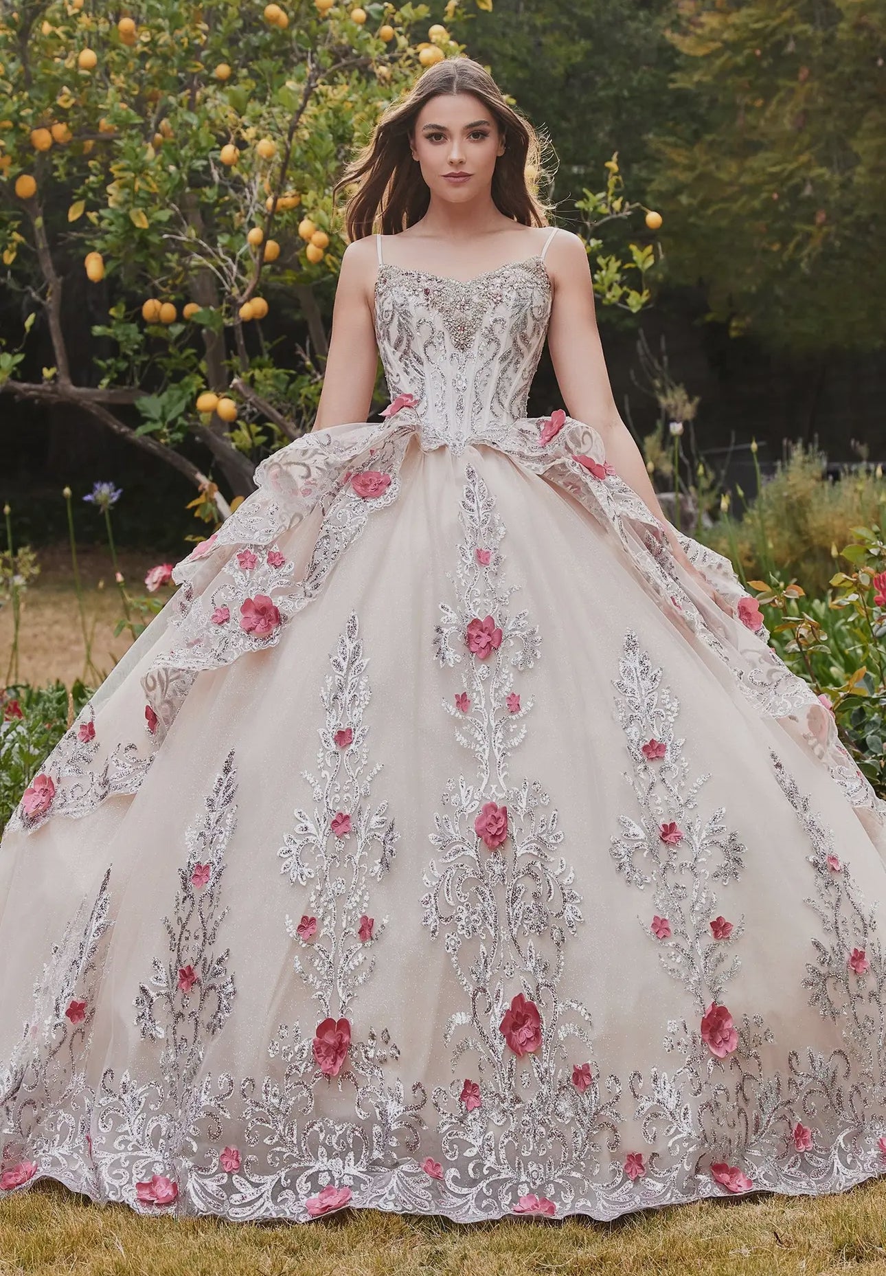 Valentina Layered Tulle Quinceanera Dress with floral Applique