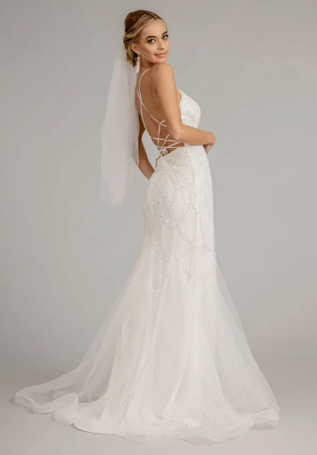 Lola Sweetheart Embroidered Mermaid Wedding Gown w/ Open Back Laced Up