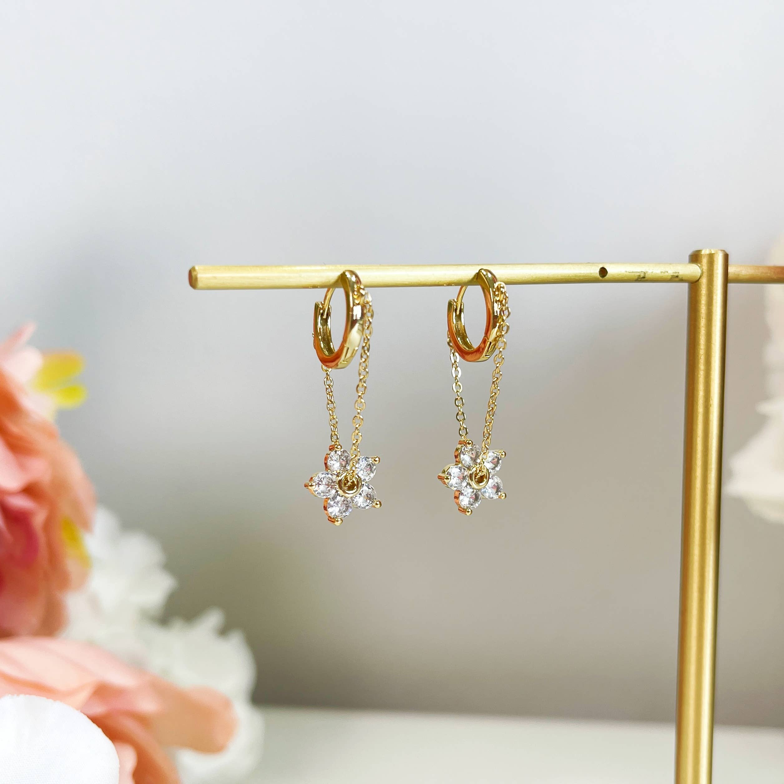 Gold flower dangle Earrings