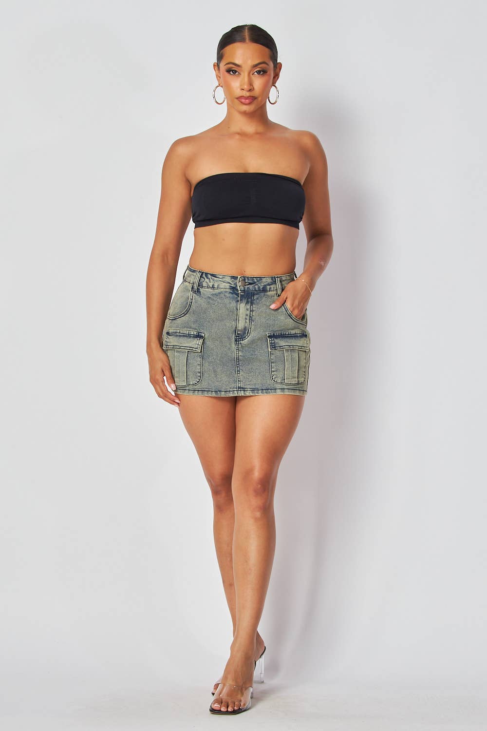 Business is Business Denim Cargo Mini Skirt