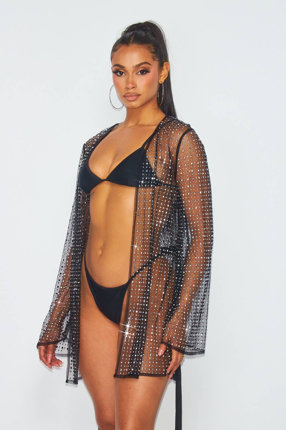 Dream About Me Mesh Rhinestone Mini Cardigan Robe