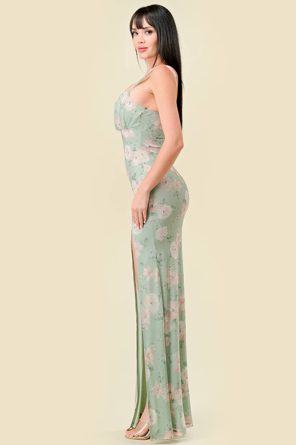 Daisy Floral Printed Mesh Slip on Maxi Dress