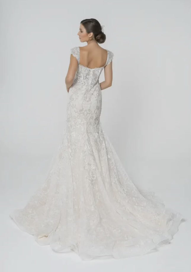 Claire Jewel & Embroidery Embellished Mesh Bridal Dress