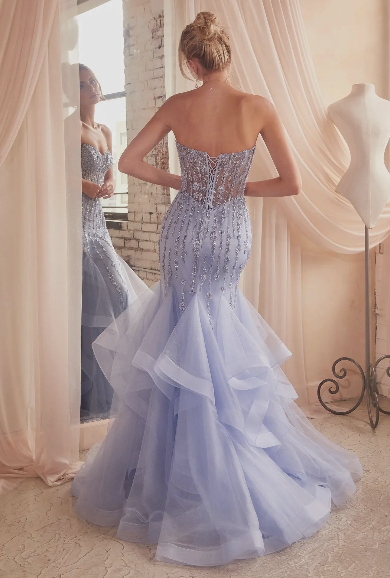 Tiered Mermaid Gown W/ Embellishments