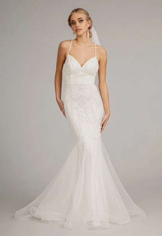 Lola Sweetheart Embroidered Mermaid Wedding Gown w/ Open Back Laced Up