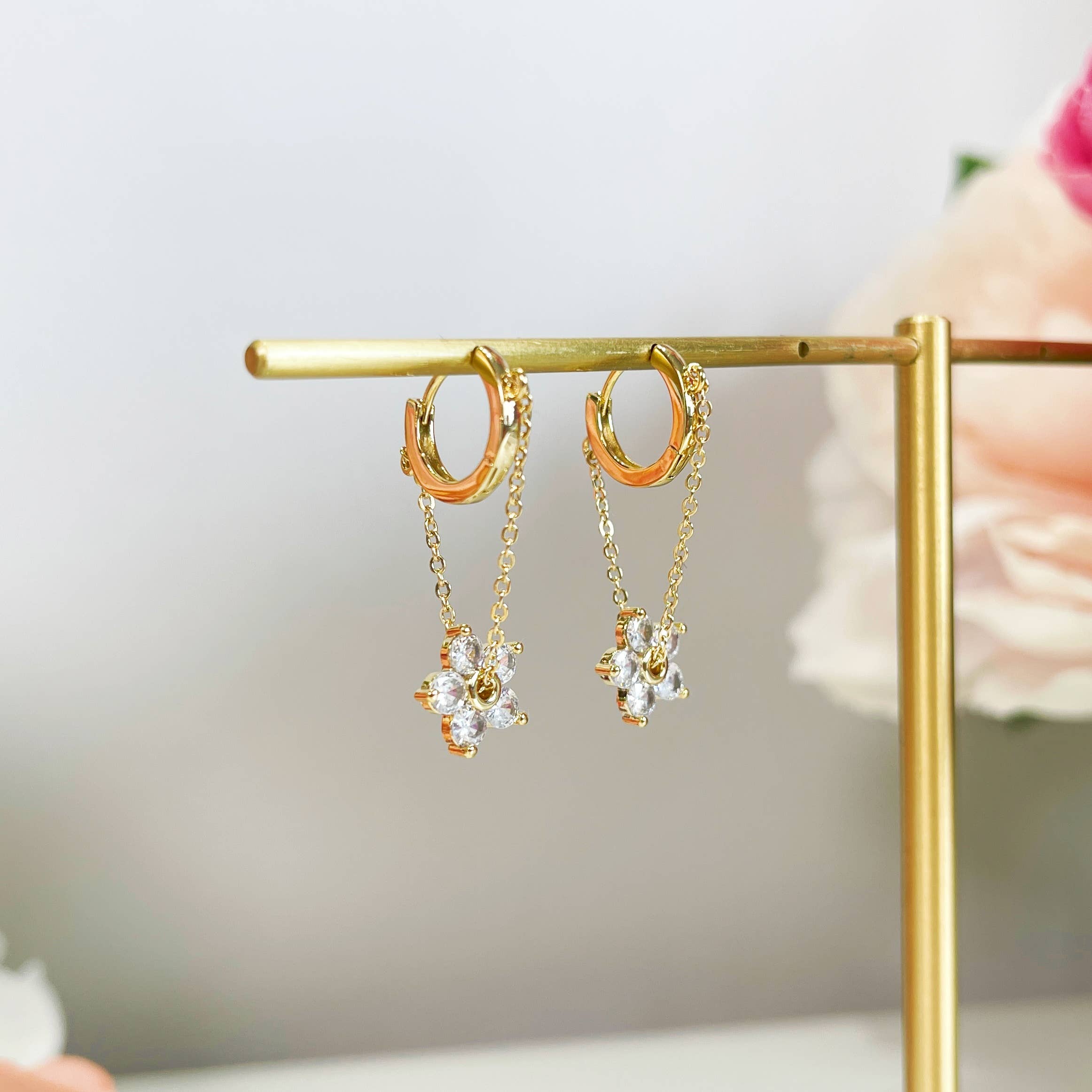 Gold flower dangle Earrings