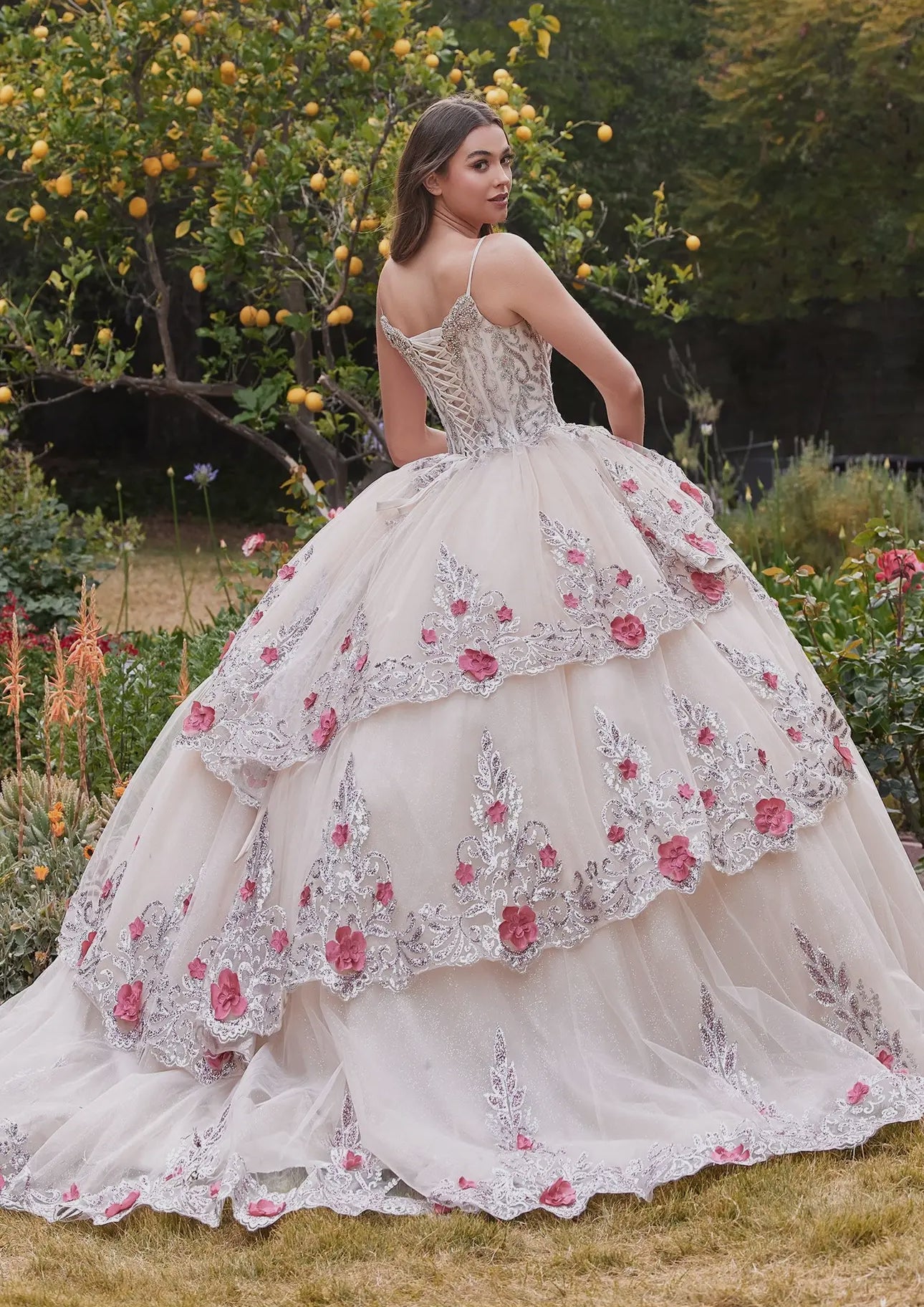 Valentina Layered Tulle Quinceanera Dress with floral Applique