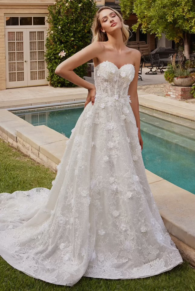 One Shoulder Blooming Bridal Dress