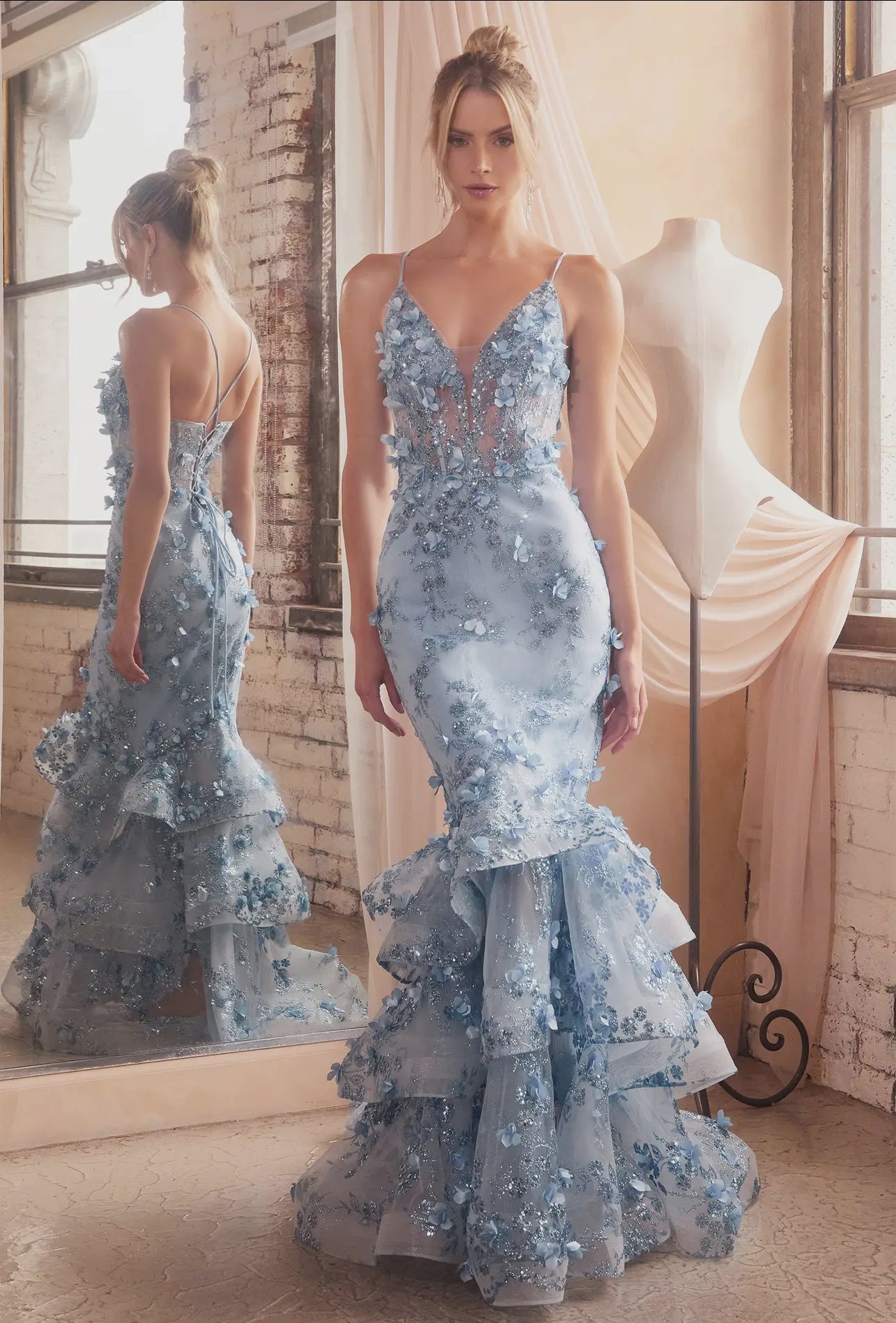 Floral Appliquéd Mermaid Formal Gown