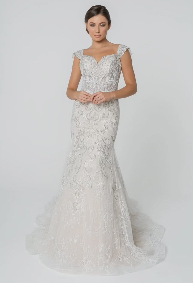 Claire Jewel & Embroidery Embellished Mesh Bridal Dress