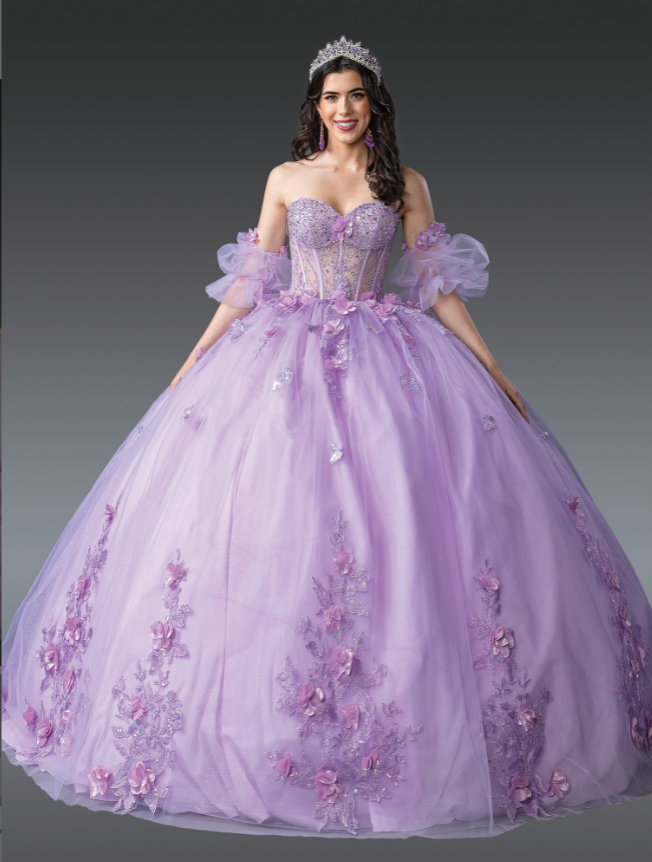 Alexia Neckline Gown with Puff Sleeves Quinceanera Dress