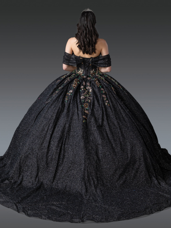 Obsidian Off-Shoulder Gown with Beaded Bodice Quinceanera Dress