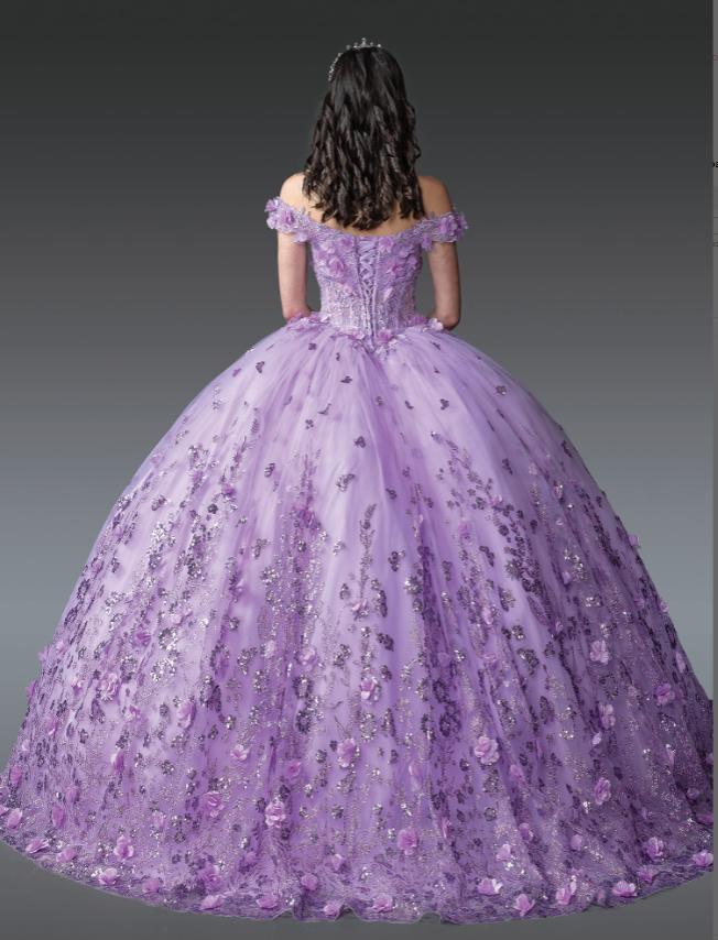 Laura Beaded Gown with Sequined Overlay Quinceanera Dress