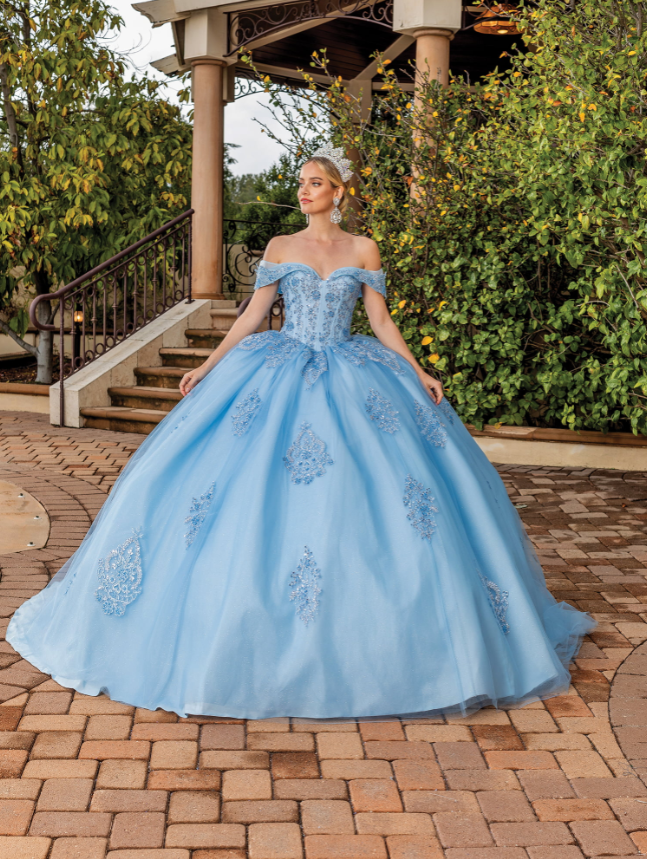 Destiny Off-the-Shoulder gown with Tulle Skirt Quinceanera dress