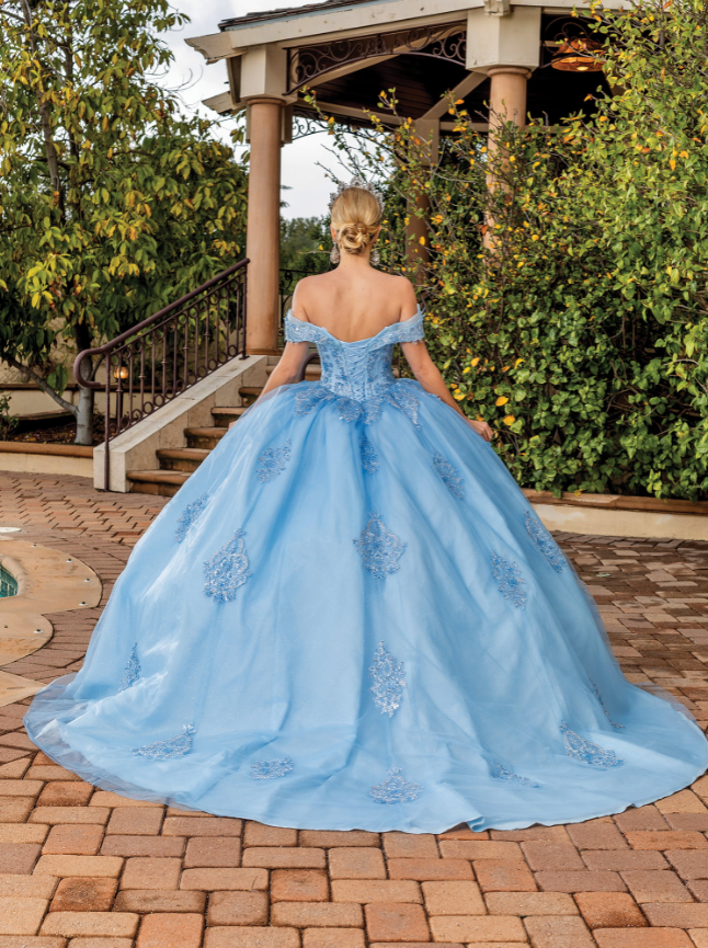 Destiny Off-the-Shoulder gown with Tulle Skirt Quinceanera dress