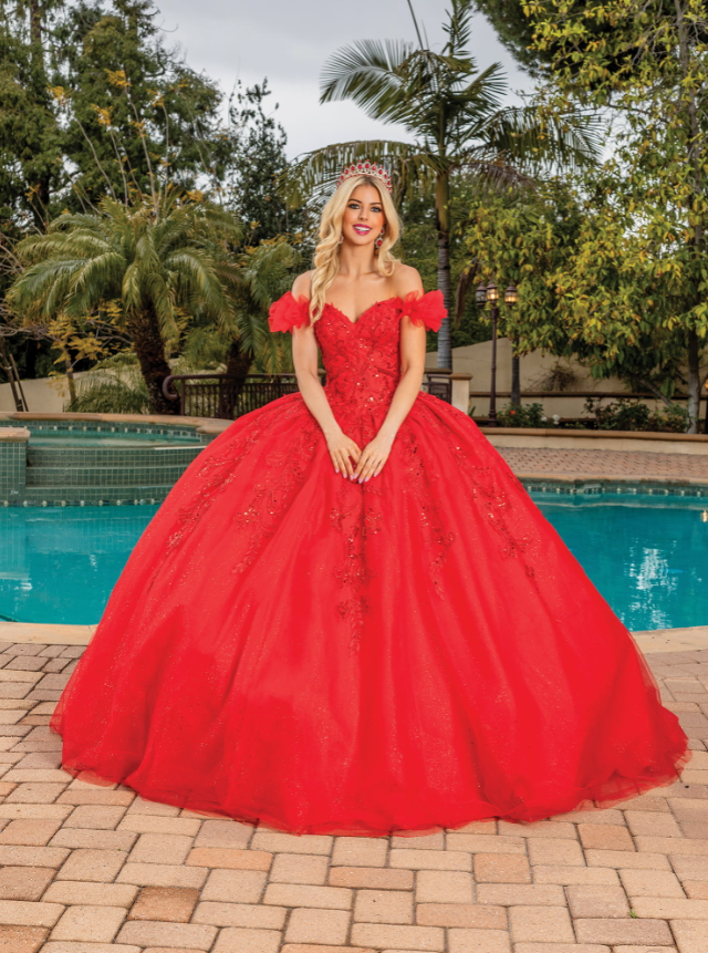 Lucia Off-the-Shoulder Gown with Skirt Detail Quinceanera Dress