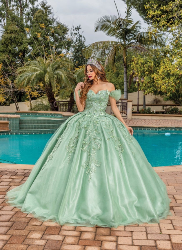 Lucia Off-the-Shoulder Gown with Skirt Detail Quinceanera Dress