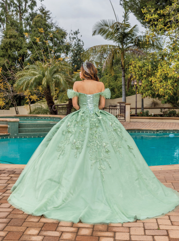 Lucia Off-the-Shoulder Gown with Skirt Detail Quinceanera Dress