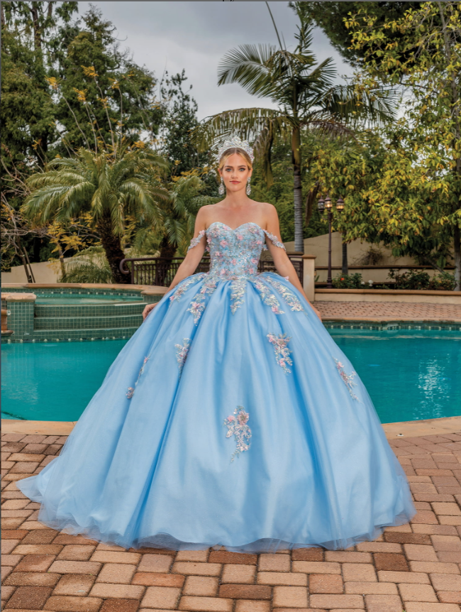 Elsa Full-Skirted Gown with Sheer Sleeves Quinceanera Dress