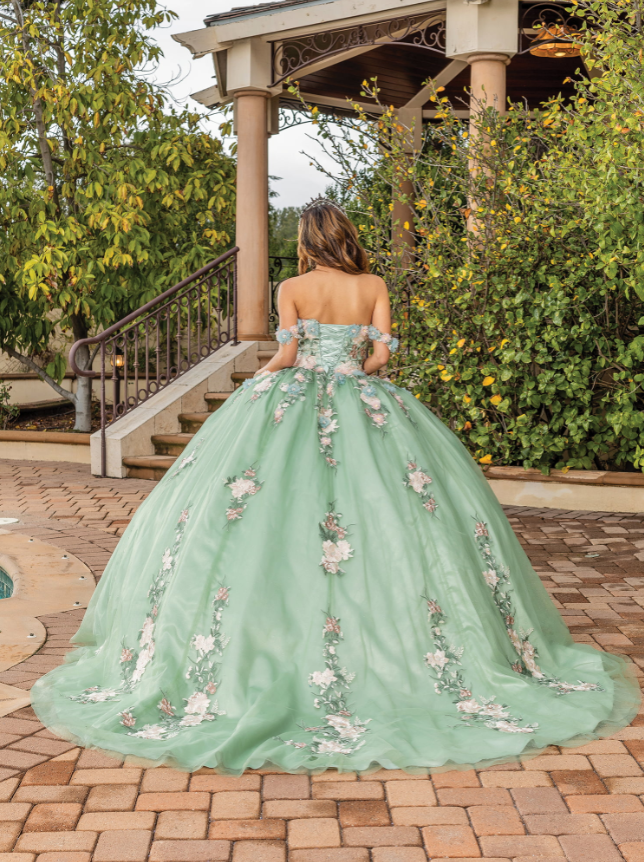 Hailey Off-Shoulder Gown with Corset Bodice Quinceanera Dress