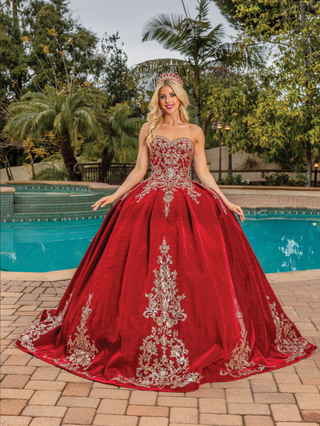 Ruby Regal gown with Satin Skirt and Beading Quinceanera Dress