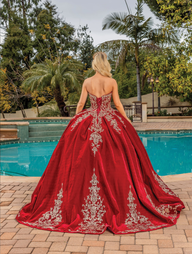 Ruby Regal gown with Satin Skirt and Beading Quinceanera Dress