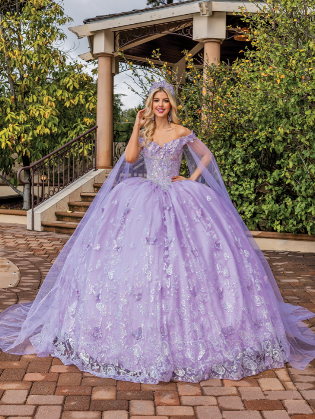 Vivian Tulle Gown with Off-the-Shoulder Sleeves Quinceanera Dress