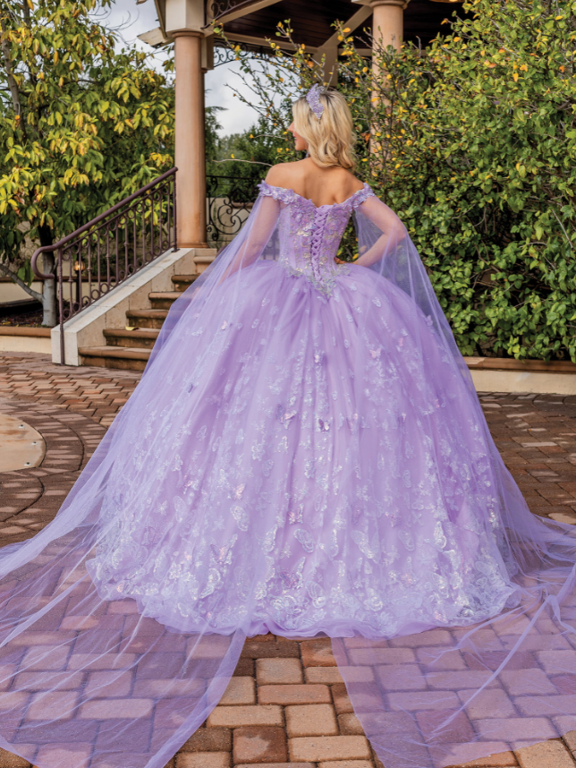 Vivian Tulle Gown with Off-the-Shoulder Sleeves Quinceanera Dress