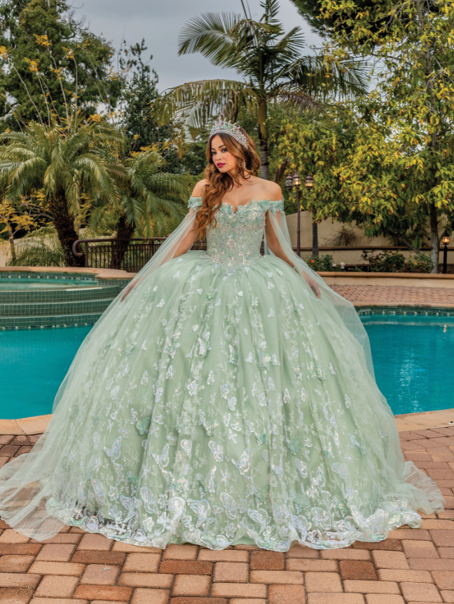 Vivian Tulle Gown with Off-the-Shoulder Sleeves Quinceanera Dress