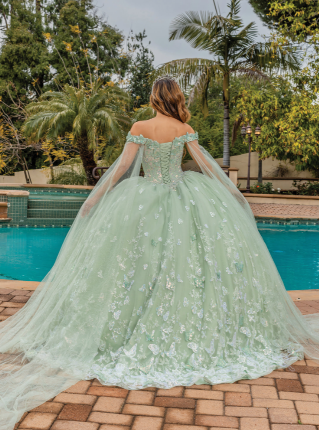 Vivian Tulle Gown with Off-the-Shoulder Sleeves Quinceanera Dress