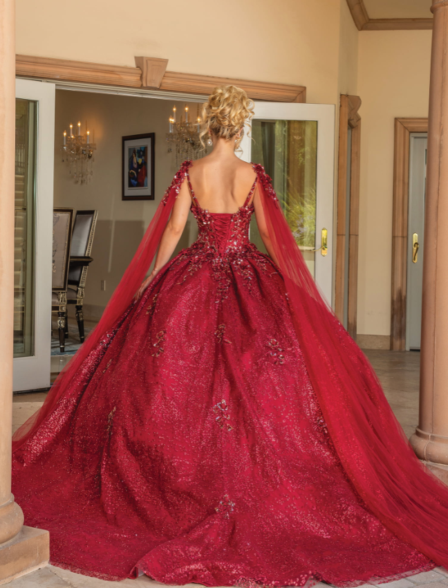 Margarette Sequined Gown and Sheer Cape Quinceanera Dress