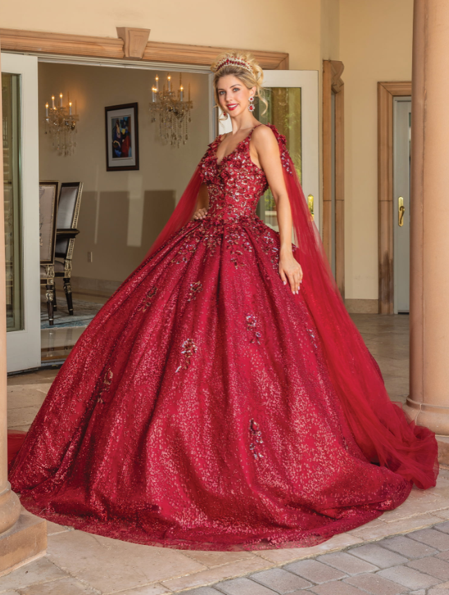 Margarette Sequined Gown and Sheer Cape Quinceanera Dress