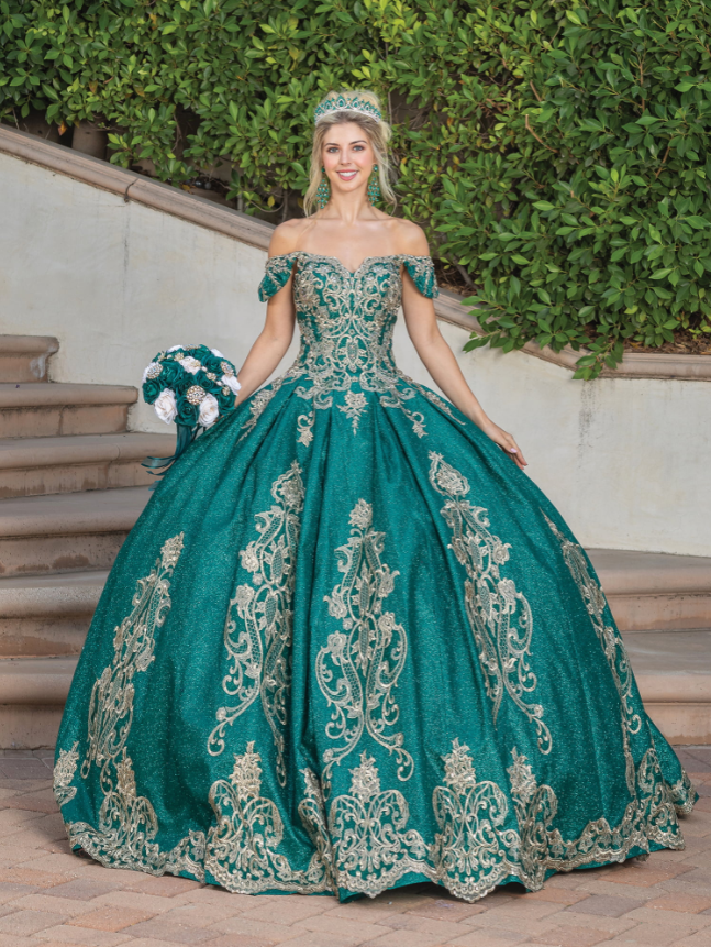 Sadie Off-the-Shoulder Gown with Embroidery and Full Skirt Quinceanera Dress