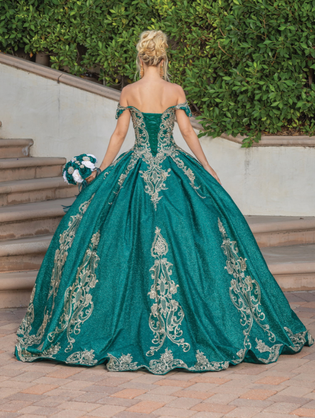 Sadie Off-the-Shoulder Gown with Embroidery and Full Skirt Quinceanera Dress