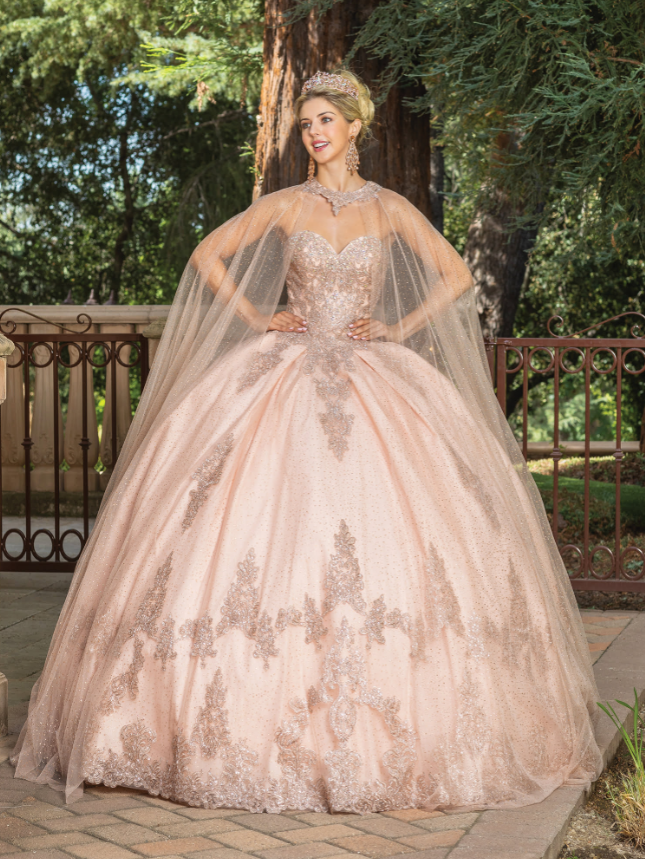 Tiffany Gown with Sheer Overlay and Beaded Bodice Quinceanera Dress