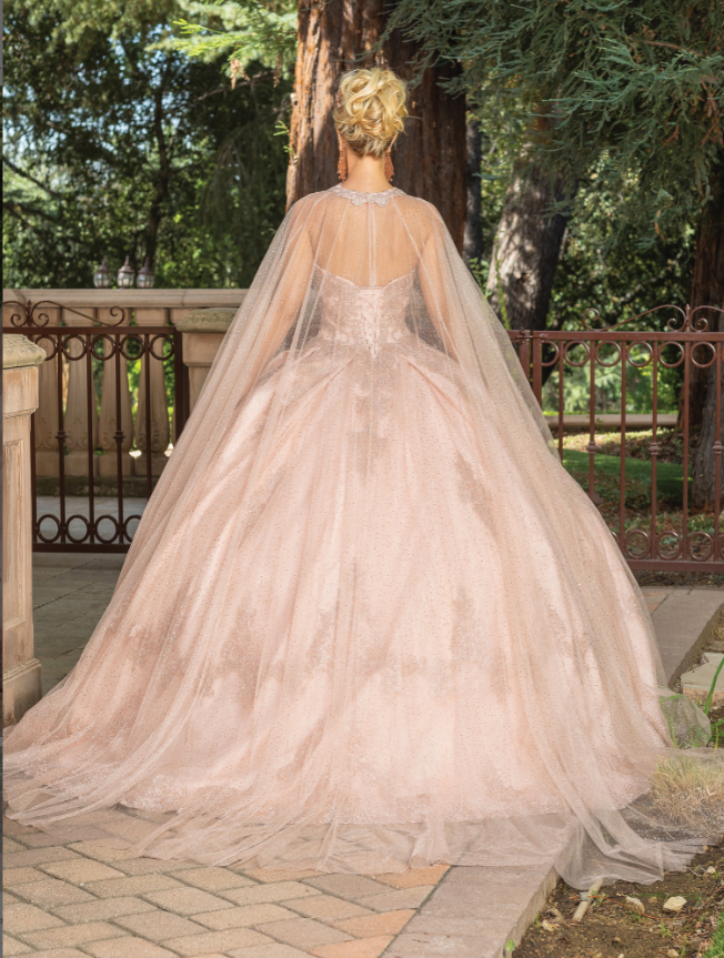 Tiffany Gown with Sheer Overlay and Beaded Bodice Quinceanera Dress