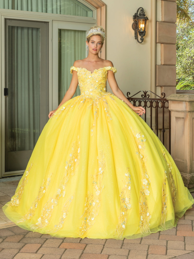 Bella Off-the-Shoulder Gown with Tulle Overlay Quinceanera Dress