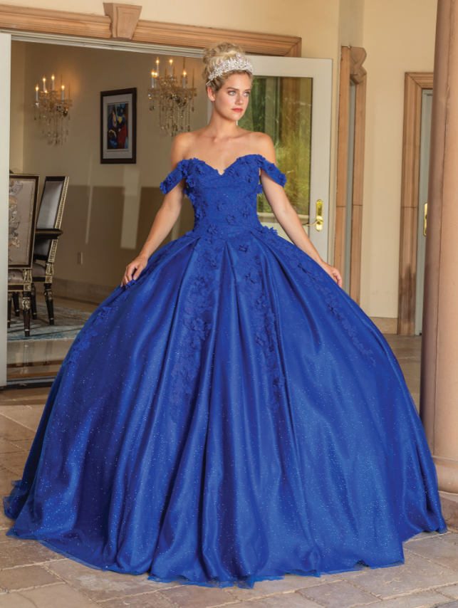 Anna Off-the-Shoulder Gown with Tulle Overlay Quinceanera Dress