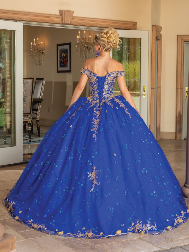 Emily Off-the-Shoulder Gown with Beaded Lace Appliqués Quinceanera Dress