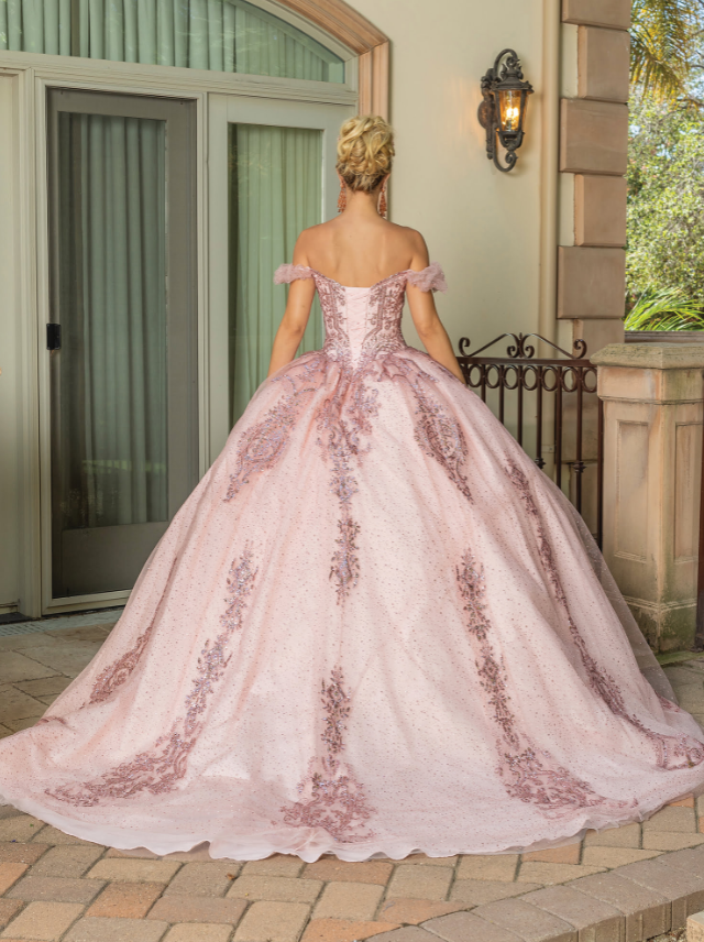 Grace Off-the-Shoulder Gown with Corset and Tulle Overlay Quinceanera Dress