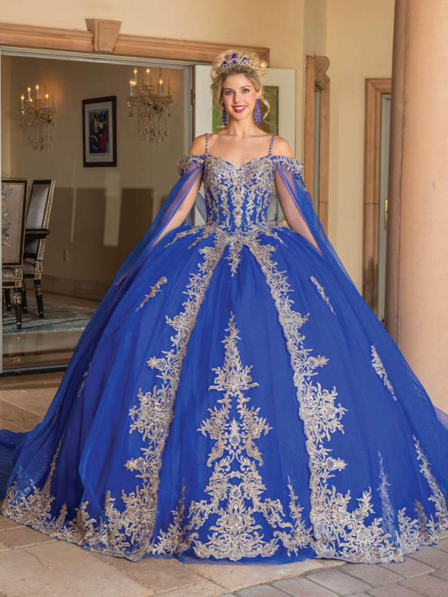 Regina Off-the-Shoulder Gown With Accents and Tiara Quinceanera Dress