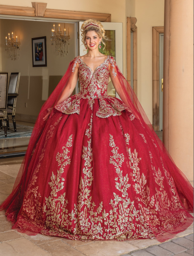 Garnet Embellished Gown with Overlay Skirt Quinceanera Dress