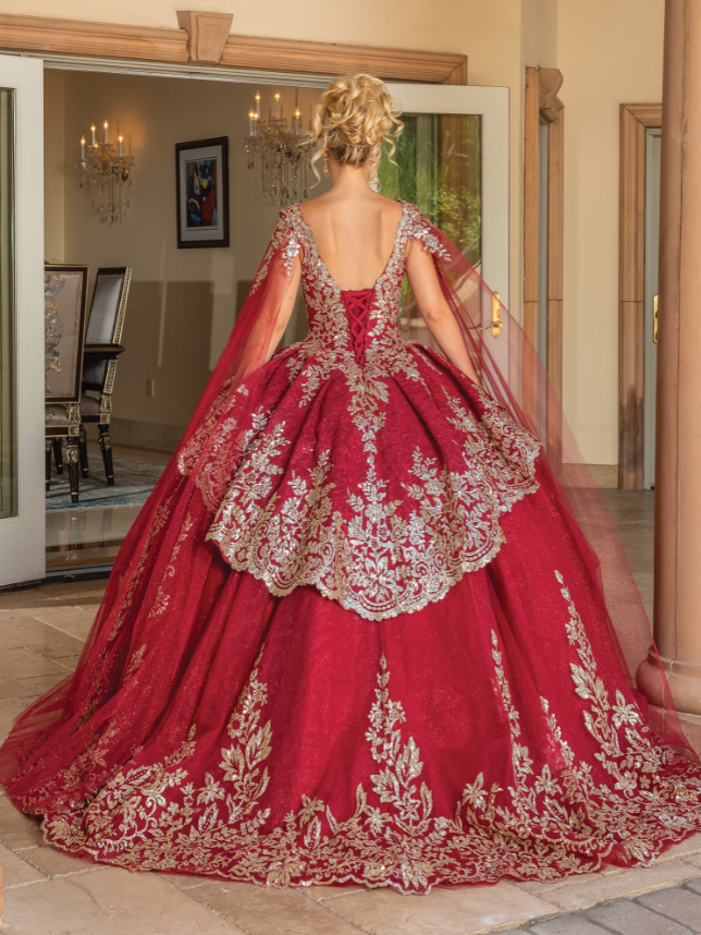 Garnet Embellished Gown with Overlay Skirt Quinceanera Dress