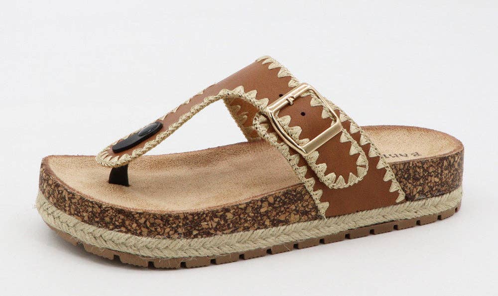 Just Chillin Embroidered Trim Thong Sandals