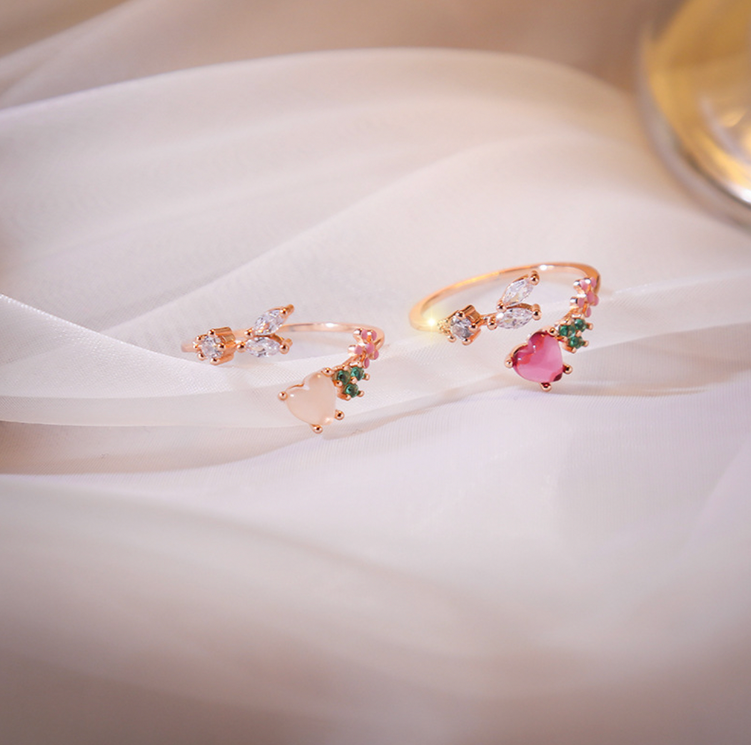 Flower Pink stone ring, floral ring